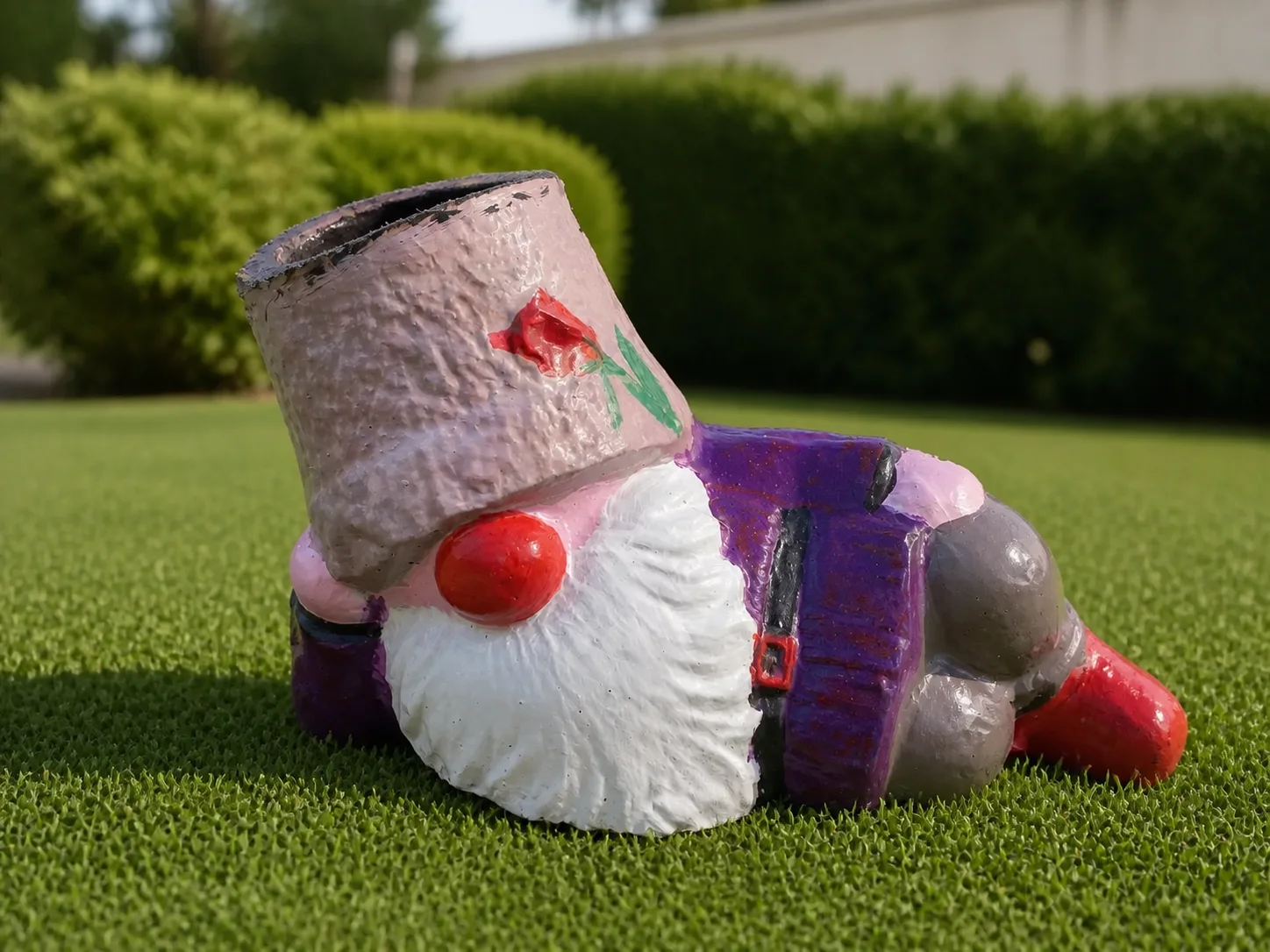 Gnome decorativ din beton conceput ca ghiveci